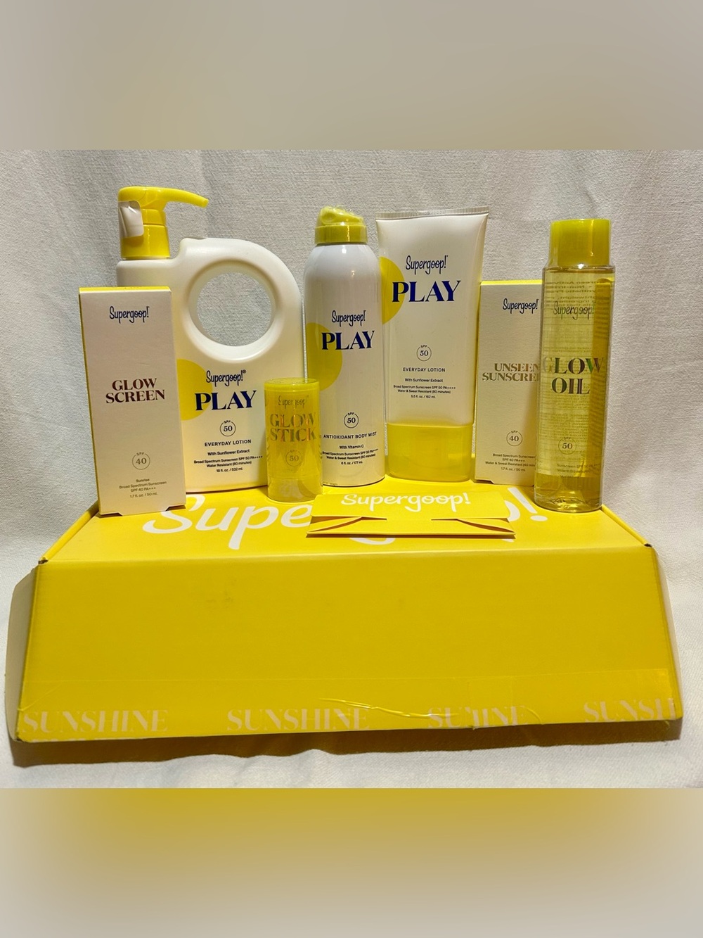 Supergoop Sunscreen Bundle 7 Full Deluxe Size SPF Products NWT Skin Care PR Box